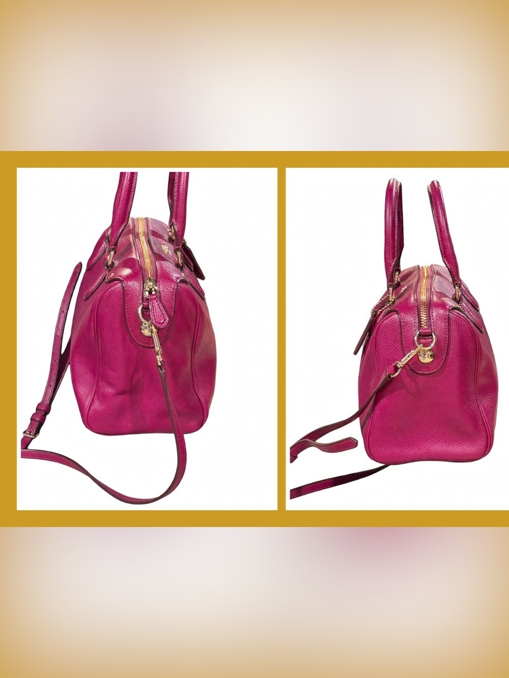 Coach Bennett Satchel F36624 Magenta Pebbled Leather Crossbody Gold Hardware - Picture 8 of 10